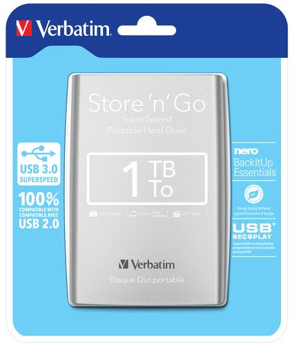 VERBATIM - VERBATIM Disque dur externe USB3.0 1To Store n Go Argent