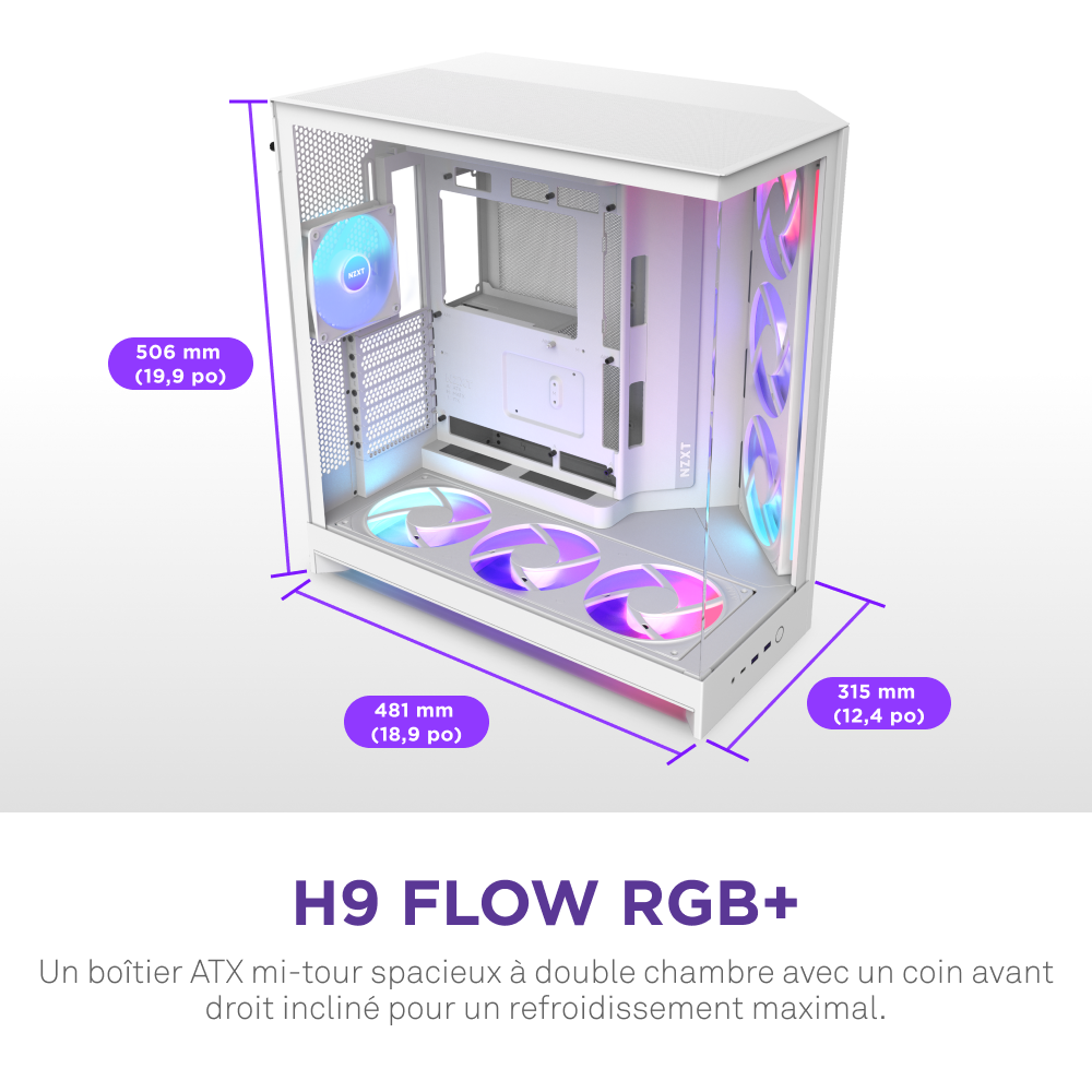NZXT H9 Flow RGB+ Blanc Blanc - Boîtier PC NZXT - grosbill.com - 4