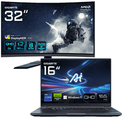 PC portable Gigabyte AORUS 16X ASG-63FRC65SH 16" QHD+ 165Hz i9-14900HX RTX 4070 32Go 2To W11 + 32" CURVE QHD 165Hz Grosbill