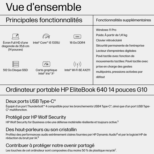 ELITEBOOK 640 14IN I5-1335U 16 - Achat / Vente sur grosbill.com - 3