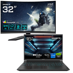 PC portable Gigabyte G6X 9KG-43FR854SH	16" FHD+ 165Hz i7-13650HX RTX 4060 16Go 1To W11 + 32" QHD CURVE 165Hz Grosbill