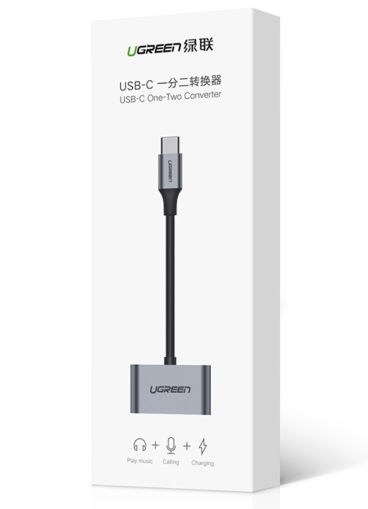 Adaptateur 2en1 USB-C vers USB-C/60W/10cm/Gris - Connectique PC - 1