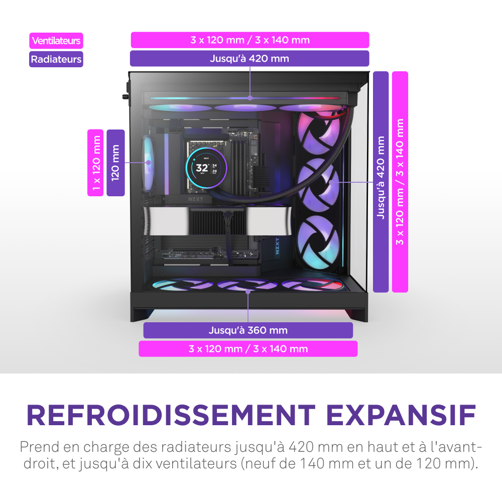NZXT H9 Flow RGB Noir Noir - Boîtier PC NZXT - grosbill.com - 9