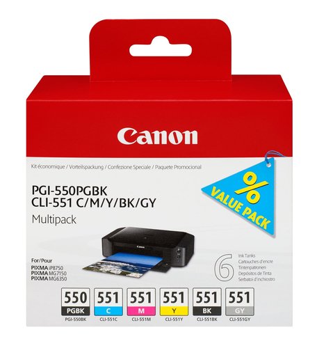 Canon PGI-550/CLI-551PGBK/C/M/Y/BK/GY - Achat / Vente Consommable imprimante sur grosbill.com - 0