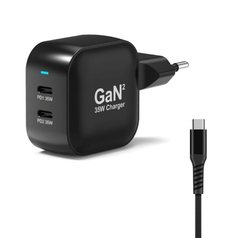 Cable Chargeur mural 35W - 2 ports USB-C+Câble USB-C-2m - Accessoire téléphonie Port - 0