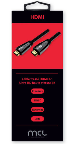 Câble HDMI 2.1 Highspeed + Ethernet mâle/mâle - 3m