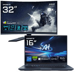 PC portable Gigabyte AORUS 16X ASG-53FRC54SH - 16" QHD 165Hz i7-14650HX RTX 4070 140W 16Go 1To W11 + 32" QHD CURVE 165Hz Grosbill