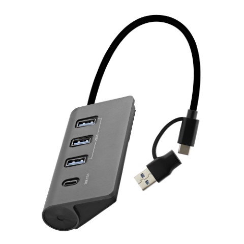 Hub USB-A/USB-C 3.0/4 ports/Gris - Accessoire PC portable T'nB - 0