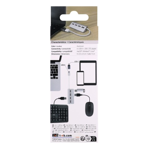 Hub USB-A/USB-C 2.0/4 ports/Blanc - Accessoire PC portable T'nB - 3