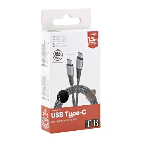 Câble USB-C vers USB-C - 1,5m nylon RPET - Noir - Connectique PC - 4