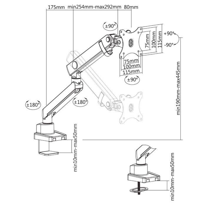 Support de bureau Full Motion 1 écran PC 13"- 32"  - Accessoire écran - 10