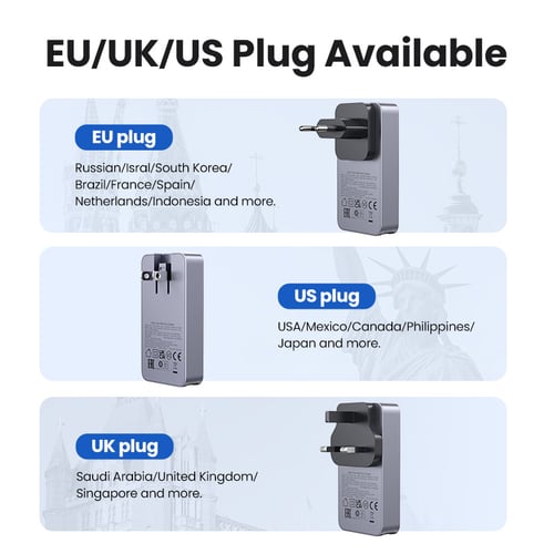 UGREEN Chargeur secteur 3 ports - 65W - Gris (25356) - Achat / Vente Chargeur sur grosbill.com - 2