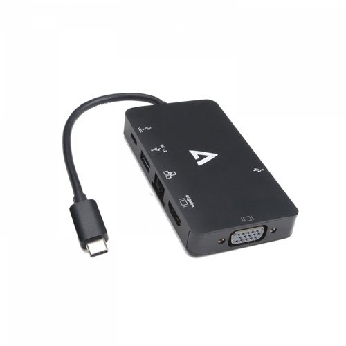 V7 Adaptateur USB-C vers USB 3.0/RJ45/HDMI/VGA - Noir