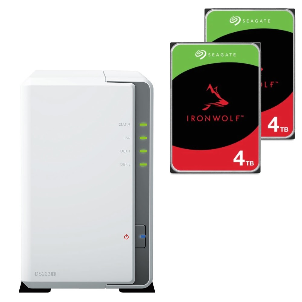 image produit Synology DS223J - 2 Baies avec 2 disques 4 To IRONWOLF  Grosbill