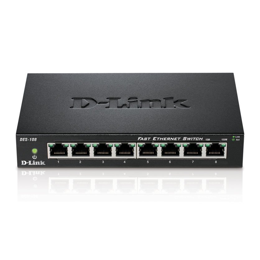 Switch D-Link 8 ports 10/100 boitier métal - DES-108 - grosbill.com - 0