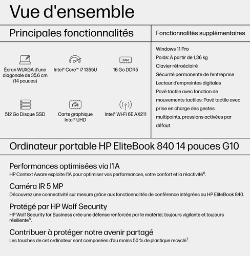 EB840G10 I7-1355U 14 16GB/512 - Achat / Vente sur grosbill.com - 18