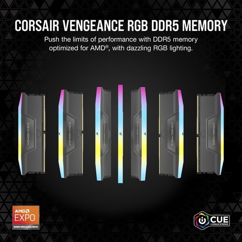 Corsair Vengeance RGB, DDR5-5200, CL40, AMD EXPO - 64 GB Dual-Kit, Grau - Achat / Vente sur grosbill.com - 5