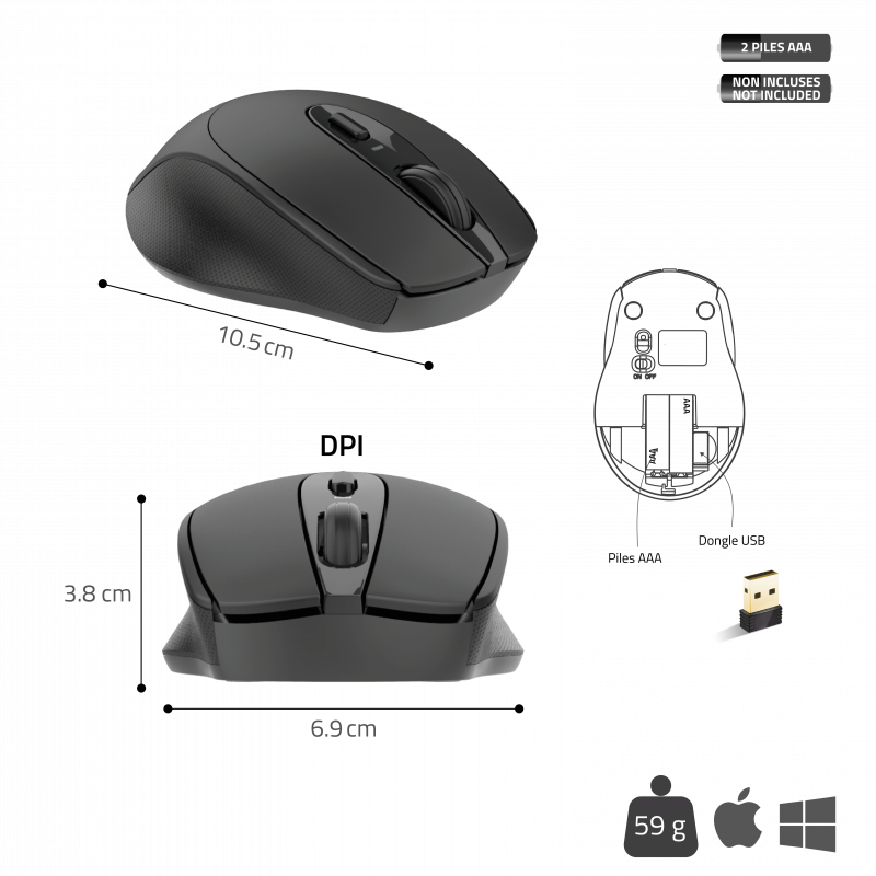 Advance Feel Wireless Noire - Souris PC Advance - grosbill.com - 3