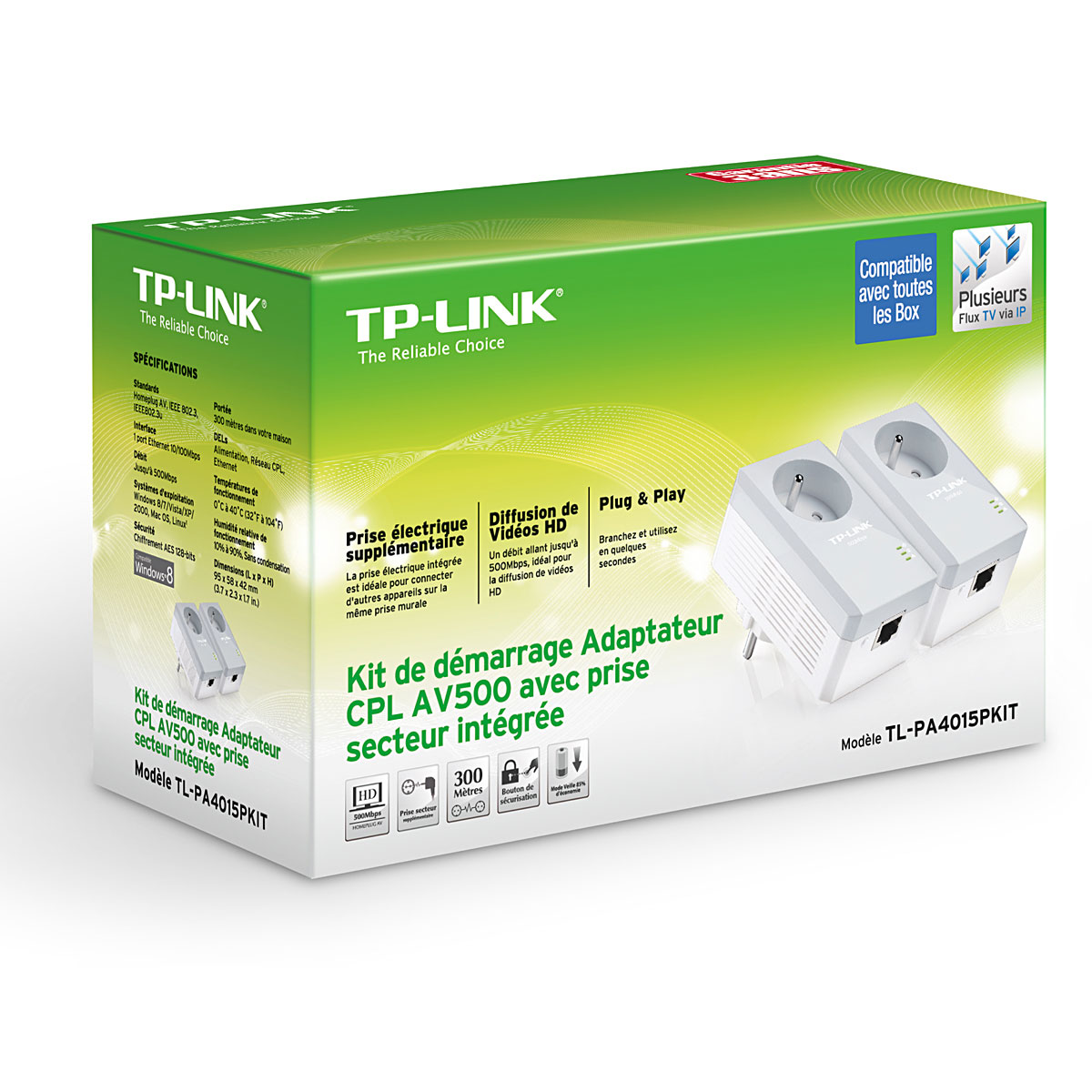 TP-Link TL-PA4015PKIT (500Mb) avec prise - Pack de 2  - Adaptateur CPL - 1
