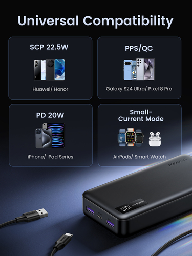 Batterie externe USB-C+2xUSB-A/20000mAh/20W/Noir - 9