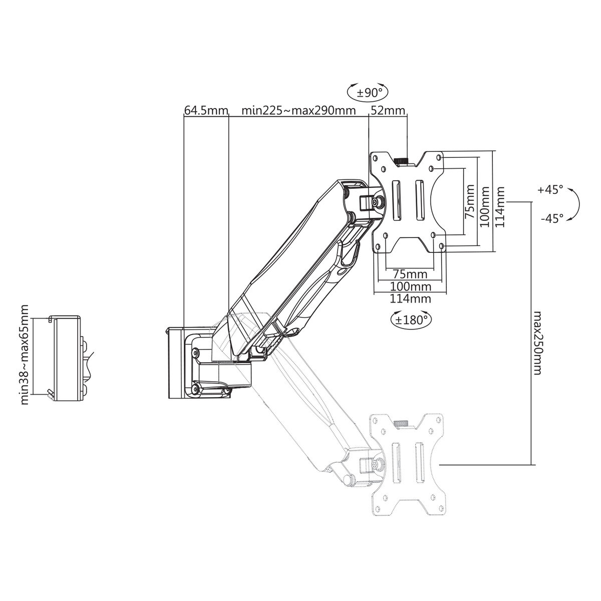 Bras LCD 13" à 27" pour rail fixation Slatwall   - Accessoire écran - 1