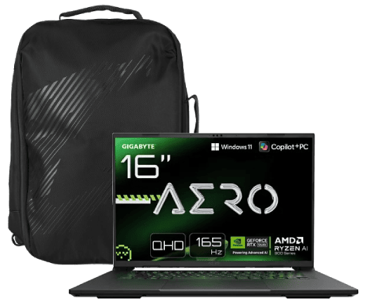 PC portable Gigabyte AERO X16 - 16" QHD+ 165Hz Ryzen AI7 350 RTX 5060 16Go 1To W11 + Sac à dos Grosbill
