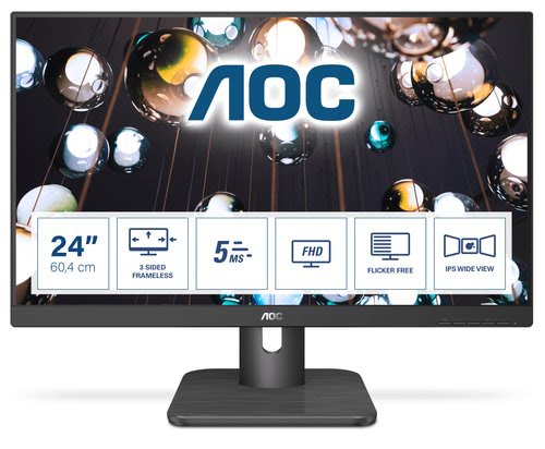 Grosbill Ecran PC AOC E1 24E1Q - 24"/IPS/5ms/FHD/DP/HDMI/VGA/HP/76Hz