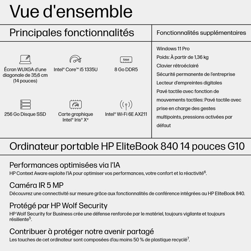 EB840G10 I5-1335U 14 8GB/256 PC - Achat / Vente sur grosbill.com - 3