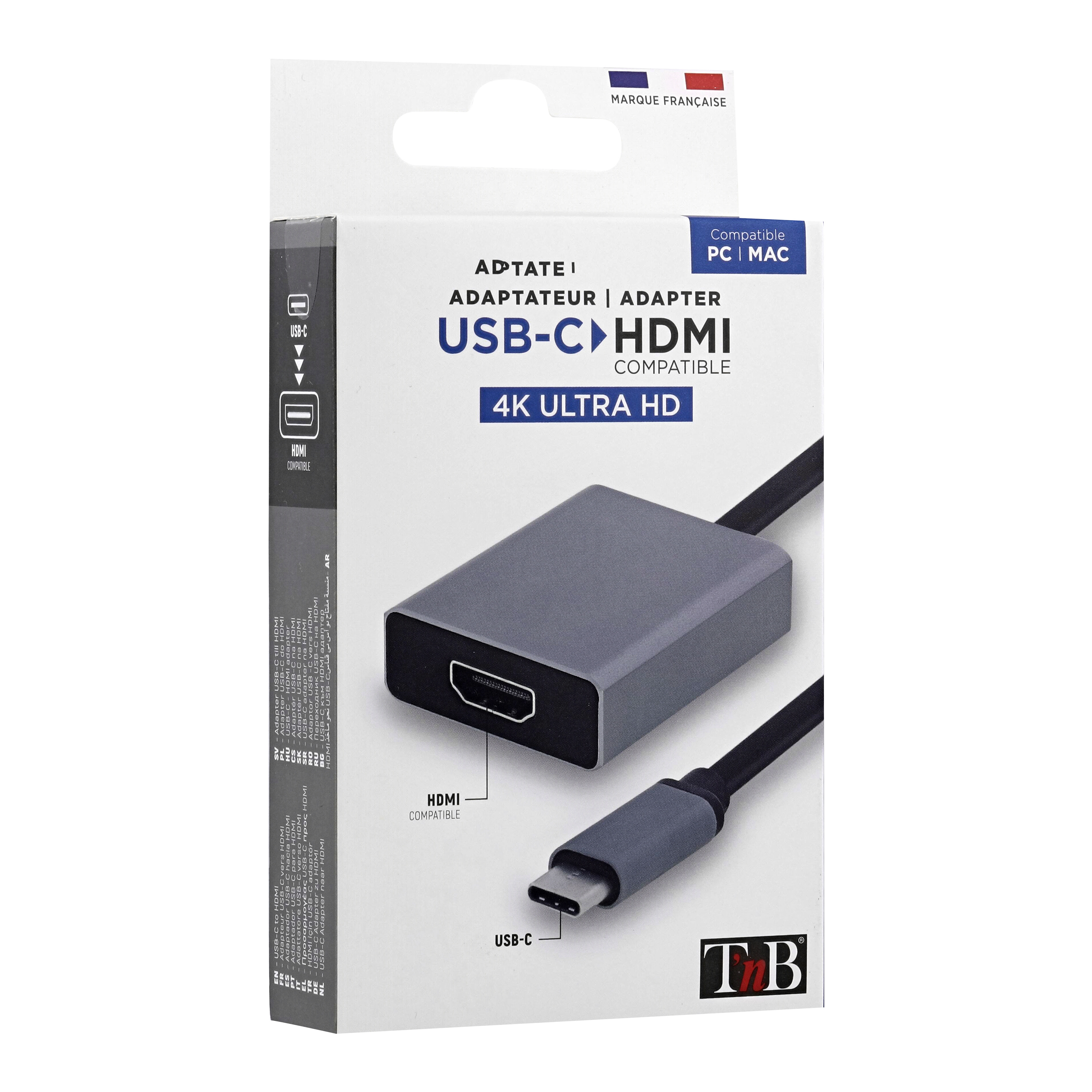 HDMI vers USB-C - Adaptateur USB-C vers HDMI - Adaptateur d'affichage TV -  Câble USB-C