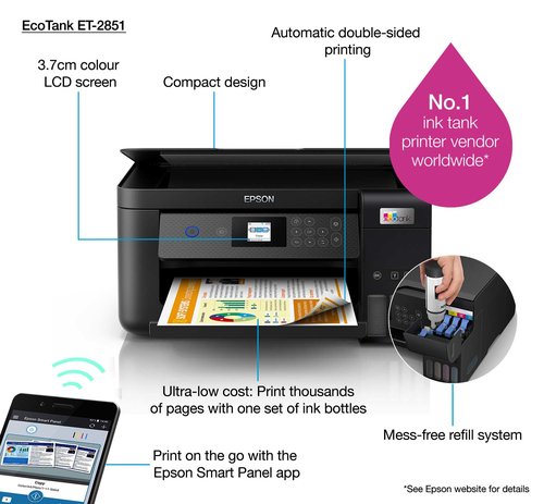 Imprimante Epson EcoTank ET-2851 - A4/Wi-Fi/ Garantie 3 ans# - 13