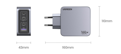 UGREEN Chargeur secteur 160W 4 ports + Câble USB-C - 1,5m (25877) - Achat / Vente Chargeur sur grosbill.com - 7