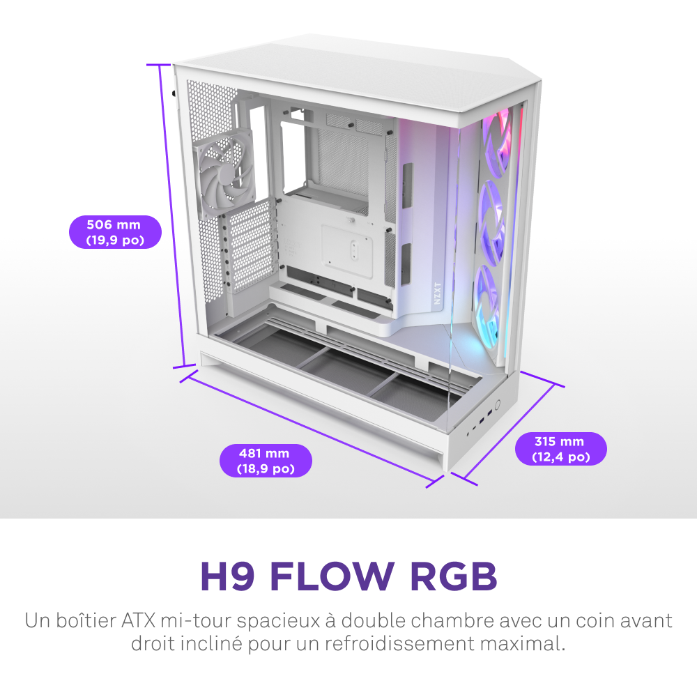 NZXT H9 Flow RGB Blanc Blanc - Boîtier PC NZXT - grosbill.com - 5