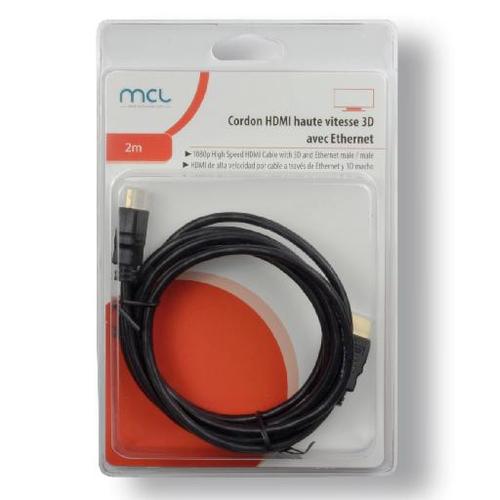 Câble HDMI 1.4 Highspeed + Ethernet mâle/mâle - 2m - 1