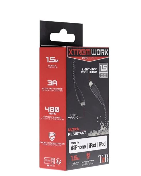 T'nB Câble USB-C PD vers Lightning XTREMWORK - 1.5m