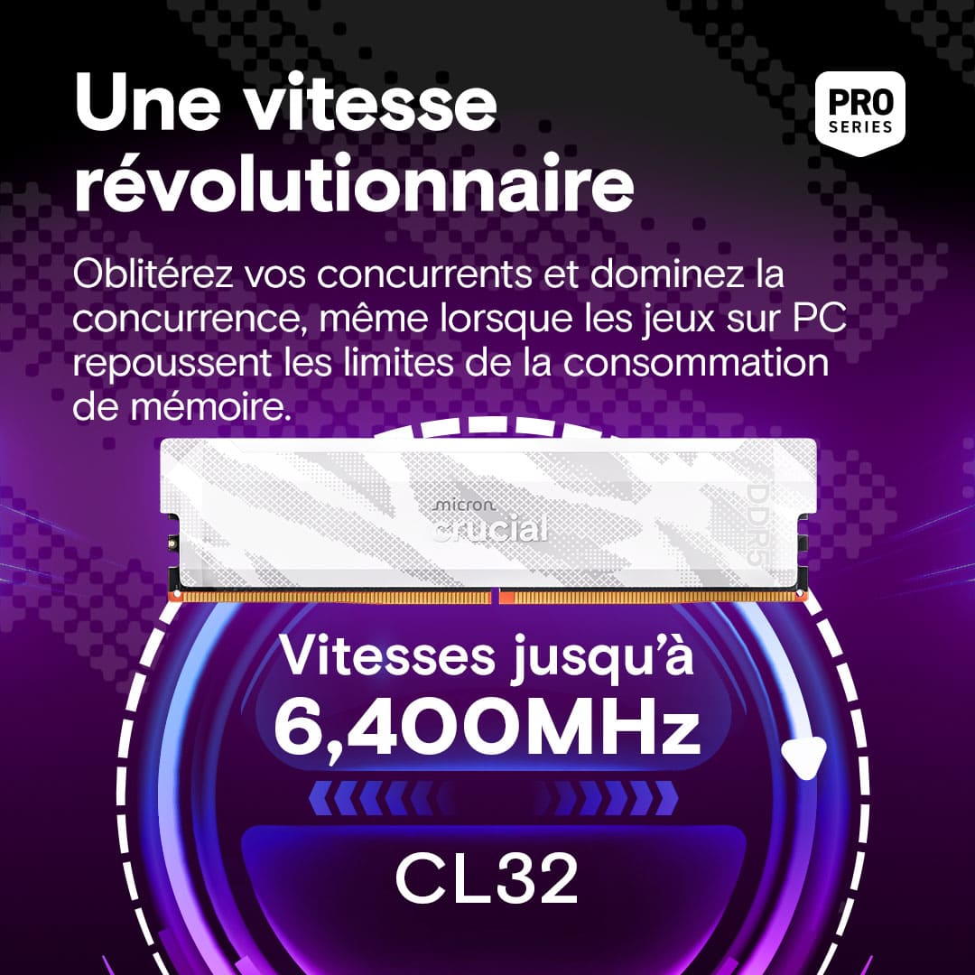 Crucial Pro OC 32Go (2x16Go DDR5 6400 PC51200) Blanc - Mémoire PC Crucial sur grosbill.com - 1
