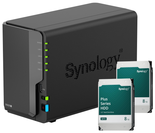 Serveur NAS Synology DS225+ - 2 Baies avec 2 disques de 8To HAT3310-8T Grosbill