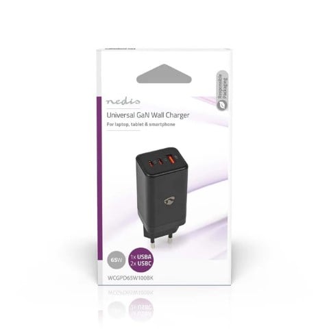 Nedis Chargeur GaN Power Delivery 65W - 3 ports - Noir (WCGPD65W100BK) - Achat / Vente Chargeur sur grosbill.com - 5