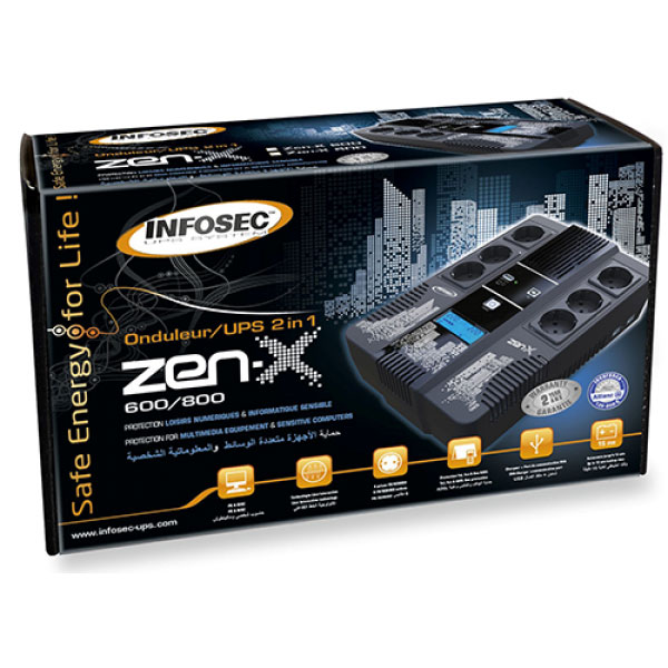 ZEN-X 600VA - 6 prises SCHUKO/RJ11/RJ45 - Onduleur Infosec - 1