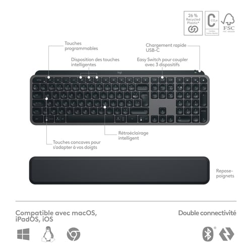 Logitech MX Keys S Noir + Souris sans fil MX Master 3S Noir - Pack Clavier/Souris - 10