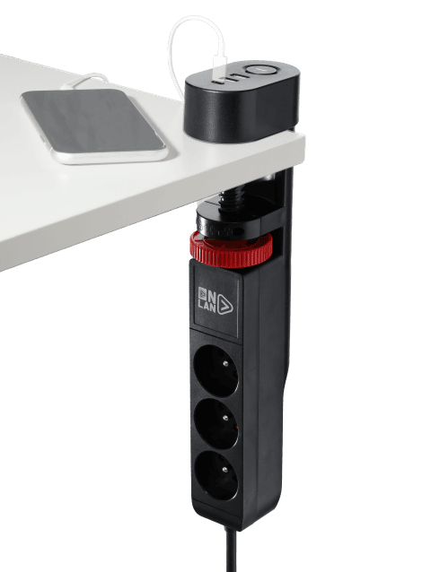 ONLAN Multiprise de bureau à pincer avec USB/USB-C Noir  (MP-AC3-UA2-UC-BK) - Achat / Vente Parasurtenseurs - Multiprises sur grosbill.com - 3