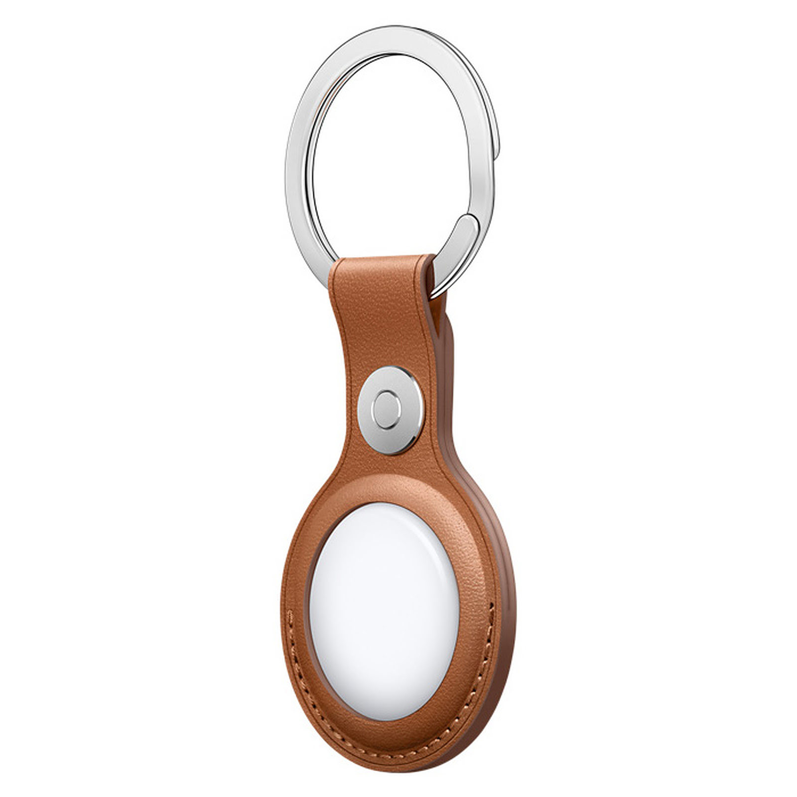 Etui et Coque Porte-clés AirTag - Cuir/Acier inoxydable - Marron - Accessoire téléphonie Apple - 1