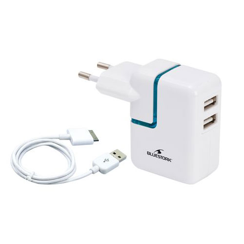 Adaptateur Secteur 2xUSB Dont 1x2100mA  - Accessoire téléphonie Bluestork - 0