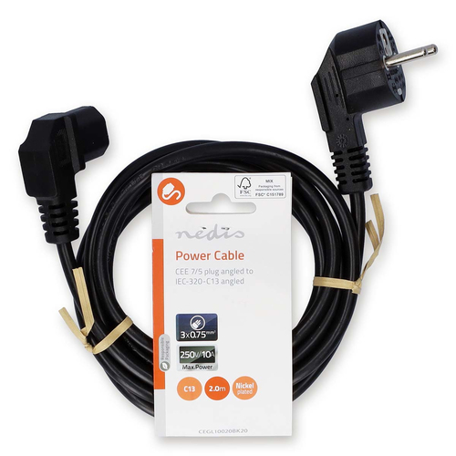 Câble d'alimentation - mâle/Coudé/2m - Noir  - Connectique PC - 2