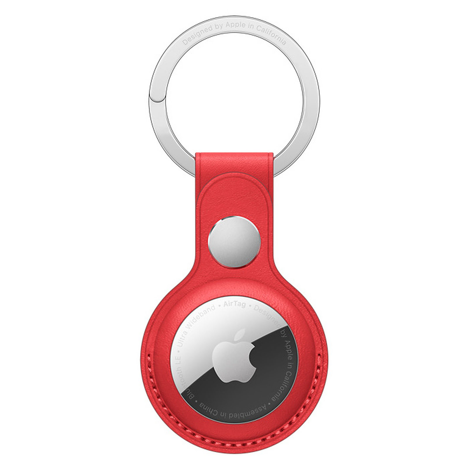 Etui et Coque Porte-clés AirTag - Cuir/Acier inoxydable - Rouge - Accessoire téléphonie Apple - 0
