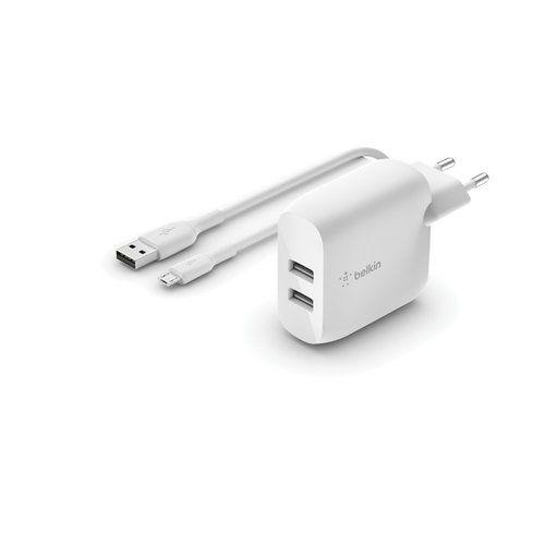 Belkin Dual USB-A WallCharg w/1M PVC A-mUSB 24W