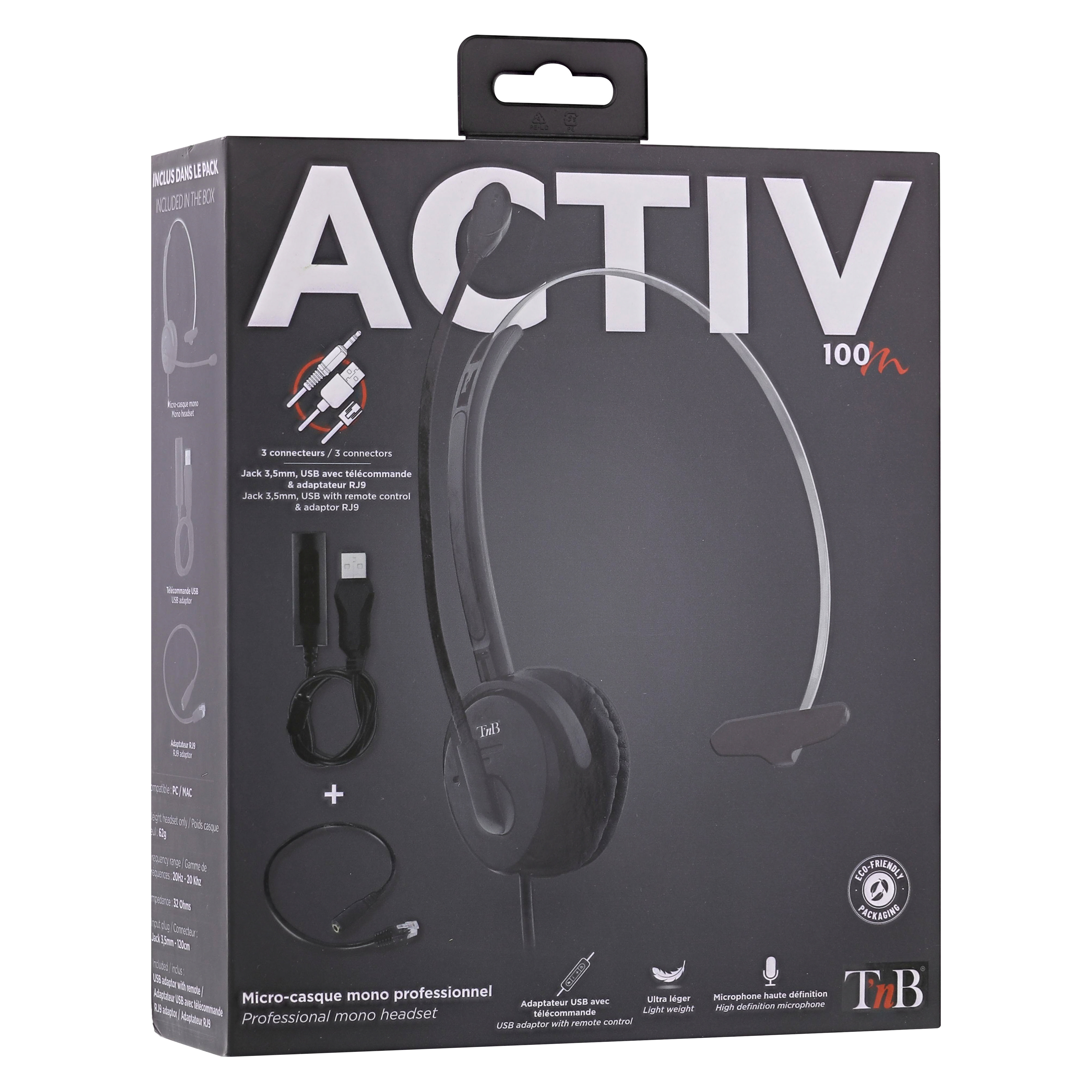 T'nB Activ 100M Mono Noir - Micro-casque - grosbill.com - 1