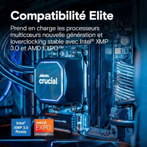 Crucial Pro OC 32Go (2x16Go DDR5 6400 PC51200) Noir - Mémoire PC Crucial sur grosbill.com - 3