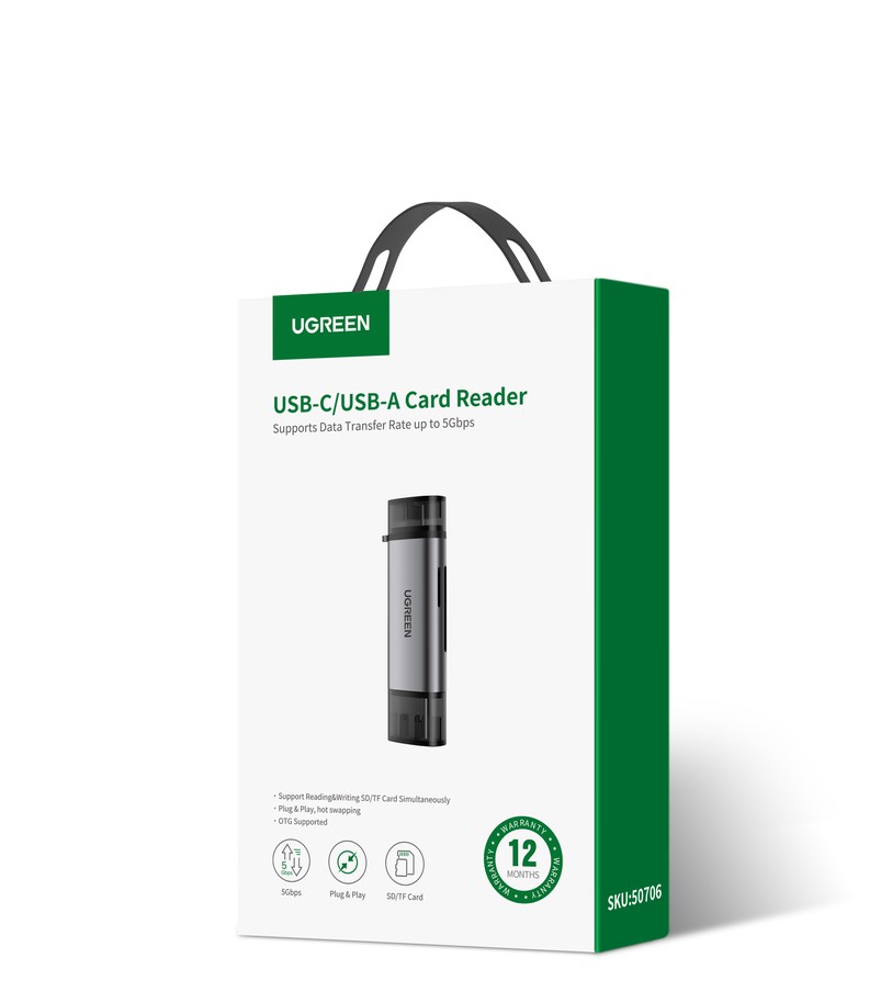 UGREEN USB-C + USB 3.0/Lecteur SD/MicroSD/512G/Gris - Lecteur carte mémoire - 1