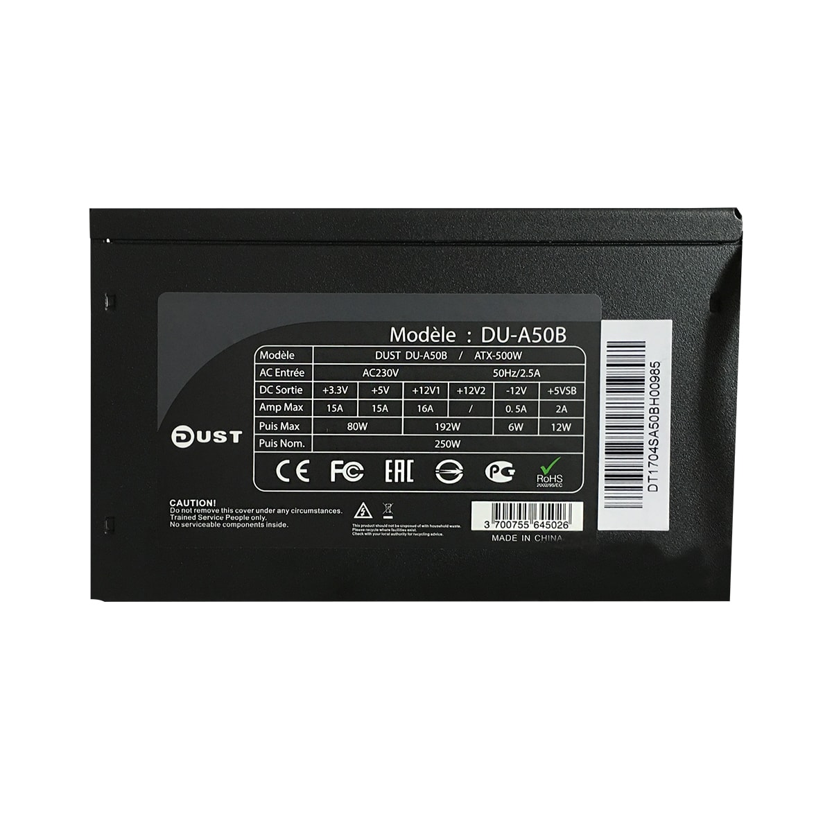 DUST (Ventilateur 12cm) (500W) - Alimentation DUST - grosbill.com - 0