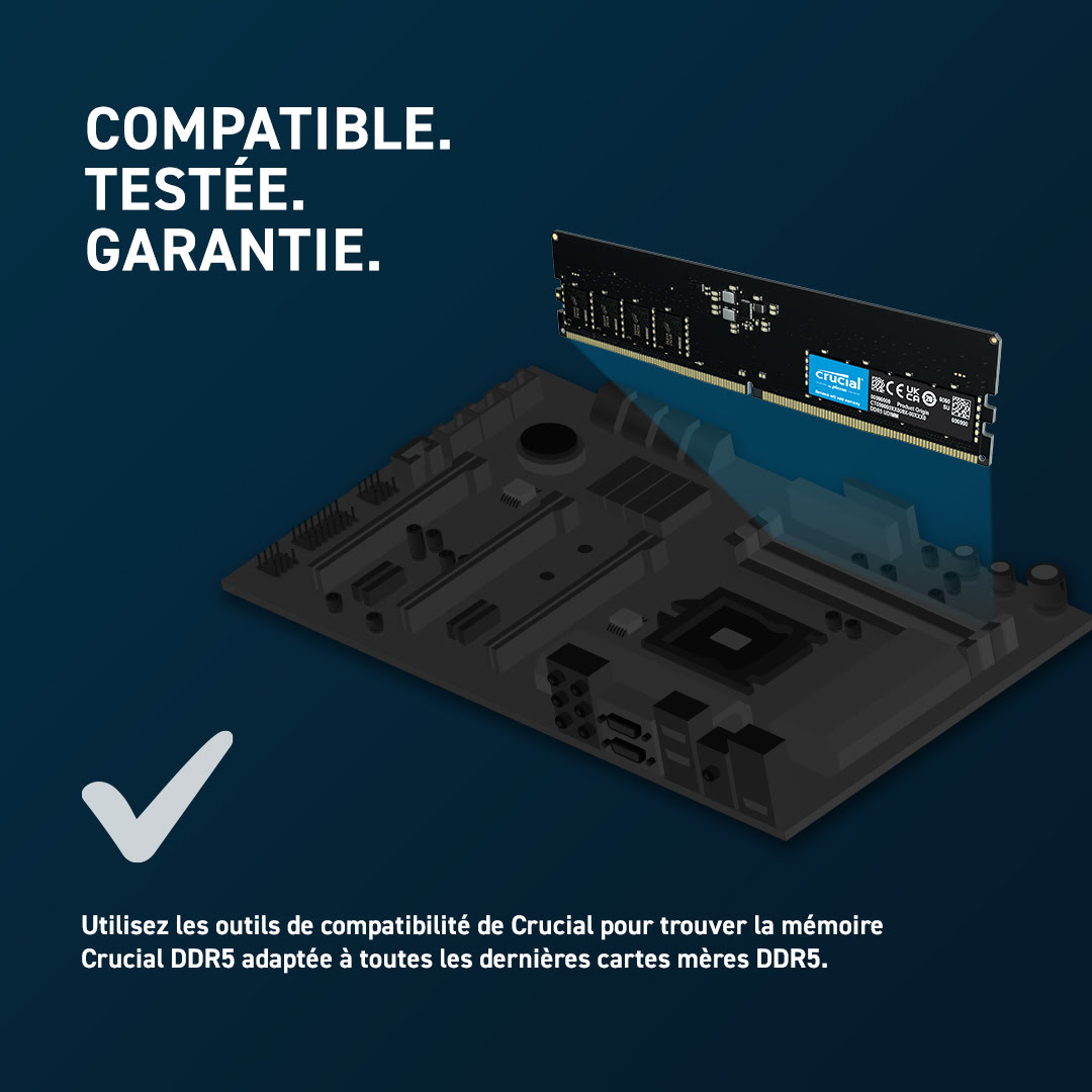 Crucial 8Go (1x8Go) DDR5 4800MHz OEM - Mémoire PC Crucial sur grosbill.com - 3